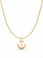 18k Gold plated anchor necklace on a white background