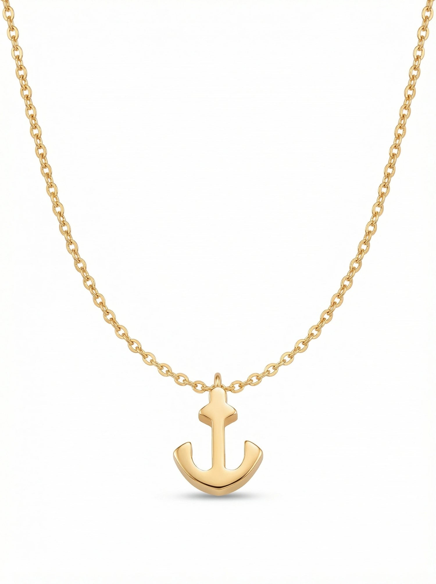 18k Gold plated anchor necklace on a white background