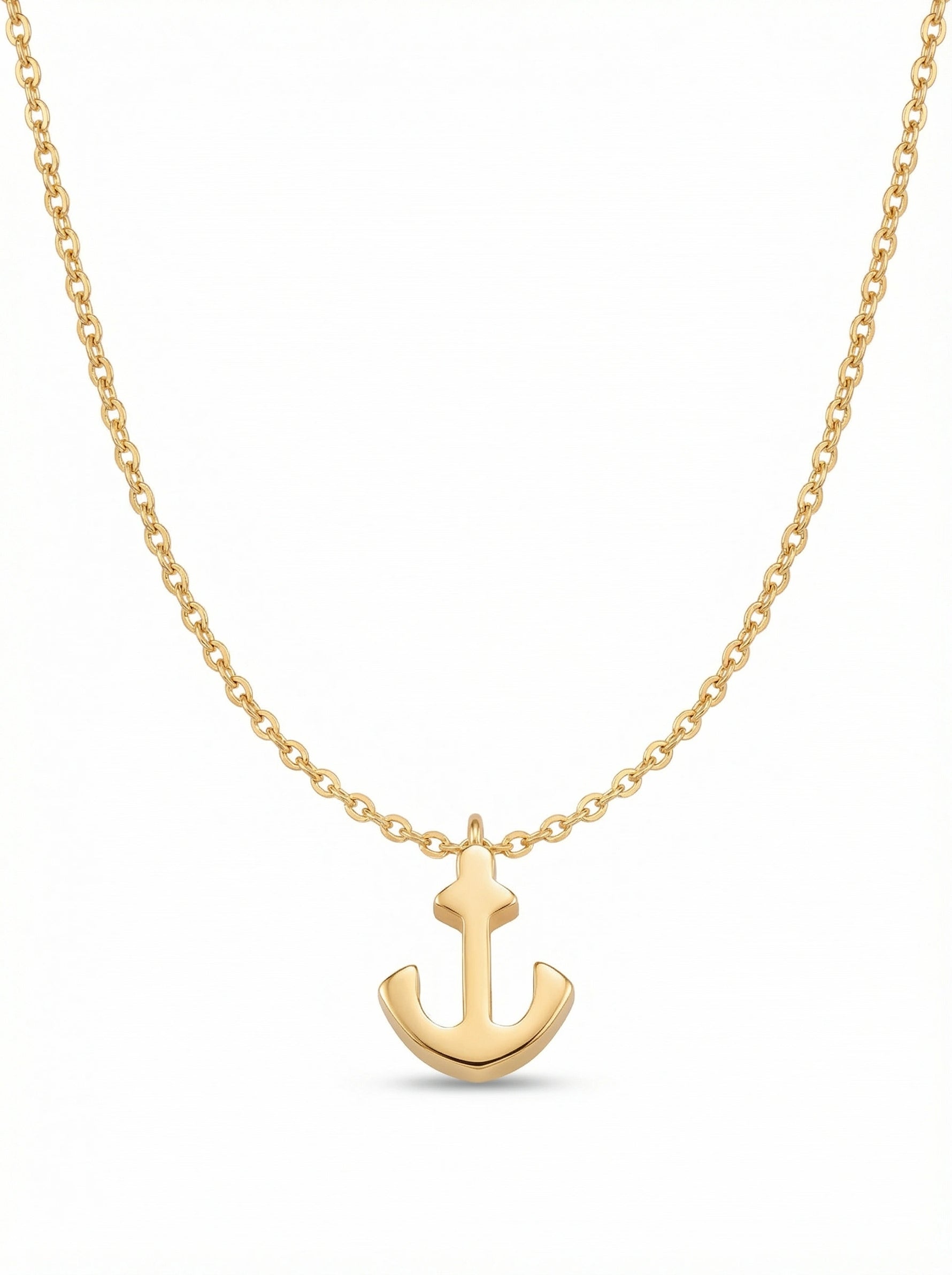 18k Gold plated anchor necklace on a white background