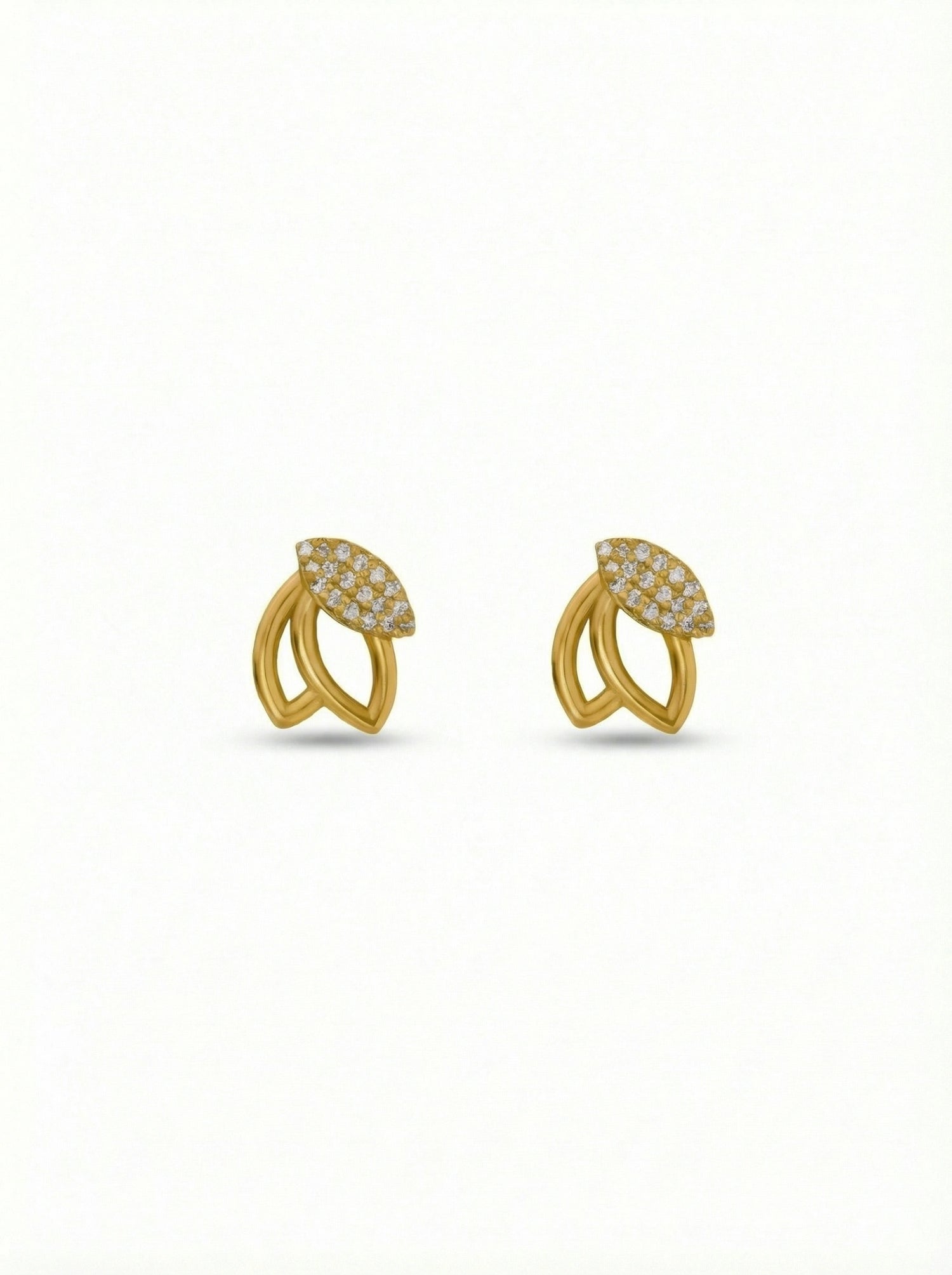 18k Gold plated earrings with diamond accents on a white background