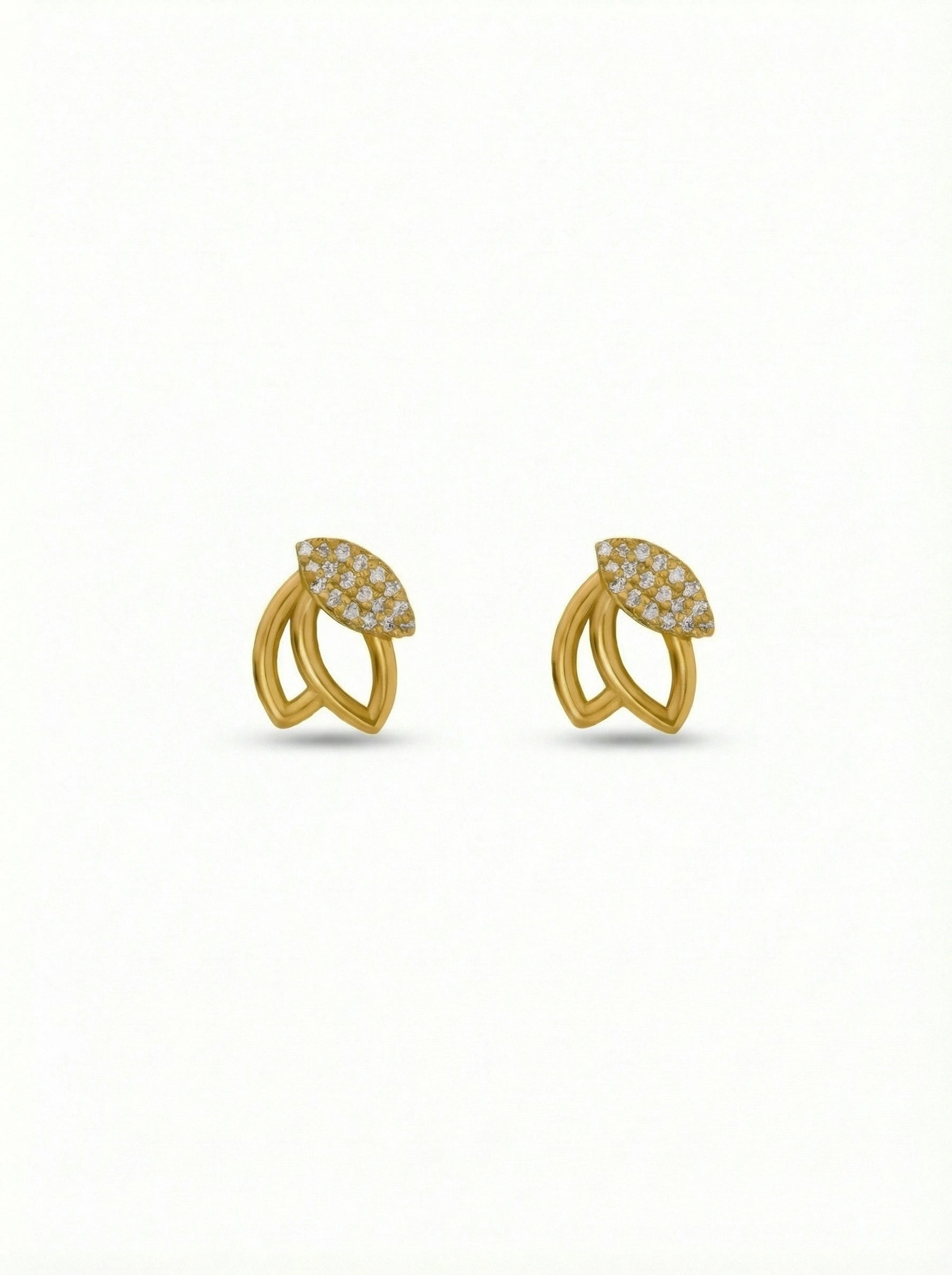 18k Gold plated earrings with diamond accents on a white background
