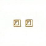 18k Gold plated square earrings with diamond accents on a white background