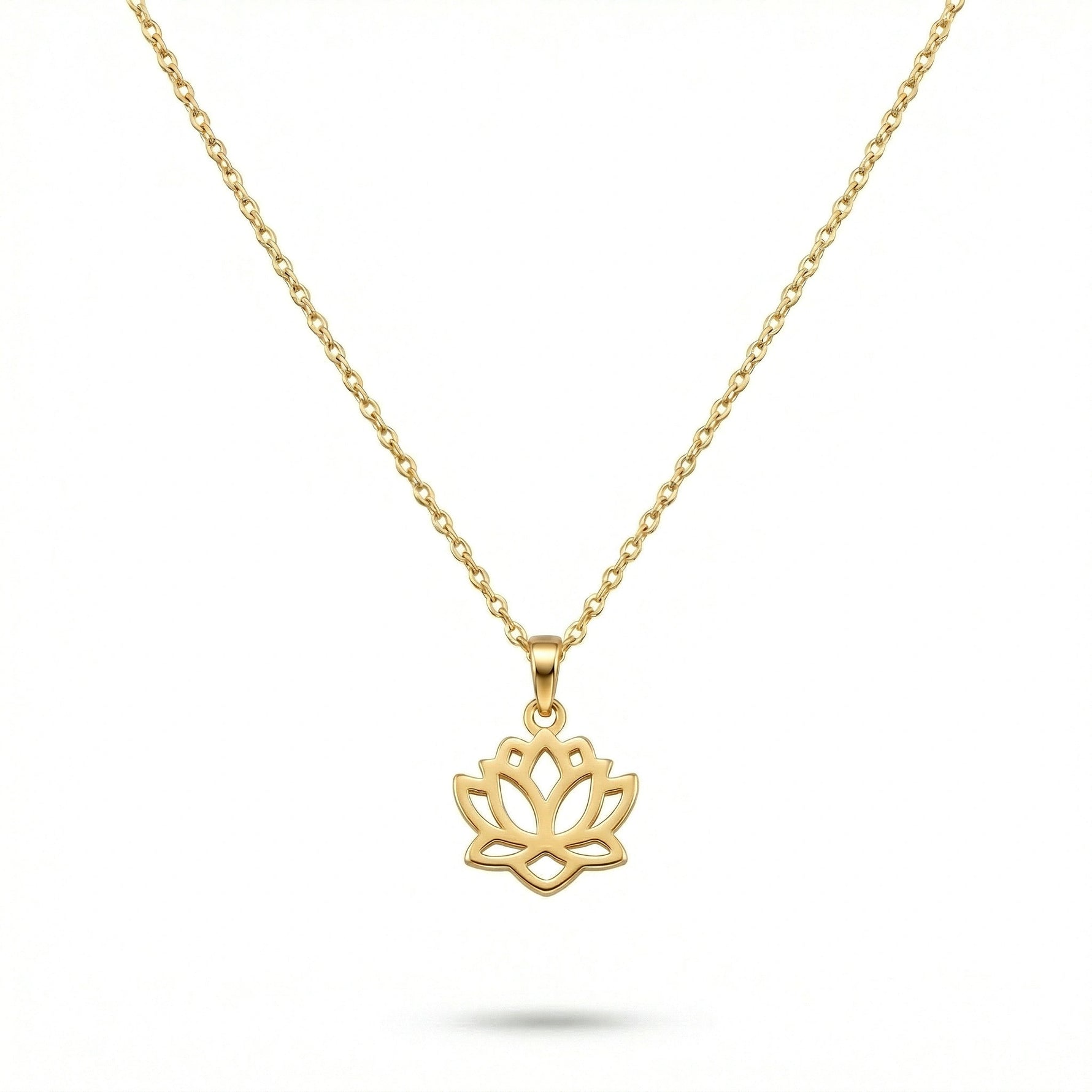 18k Gold plated lotus flower necklace on a white background