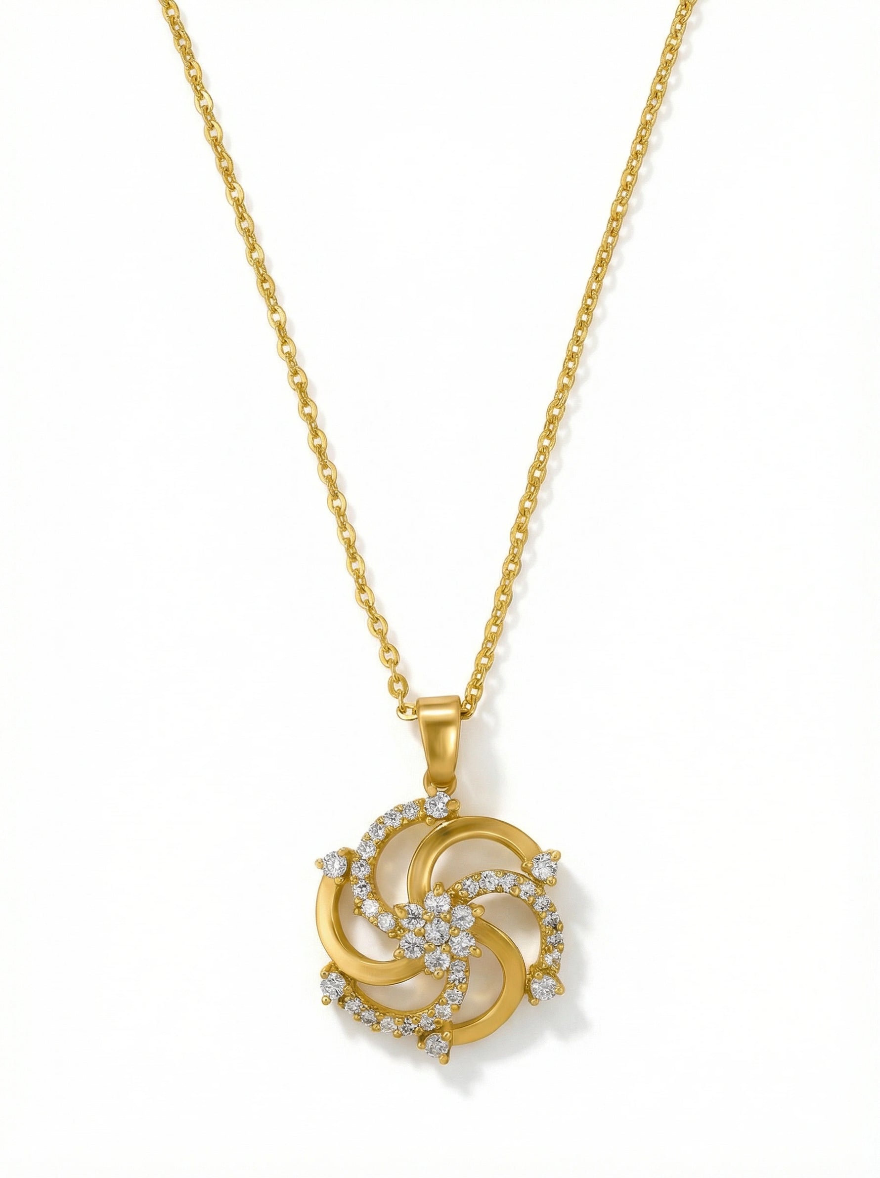 18k Gold plated necklace with a decorative pendant on a white background