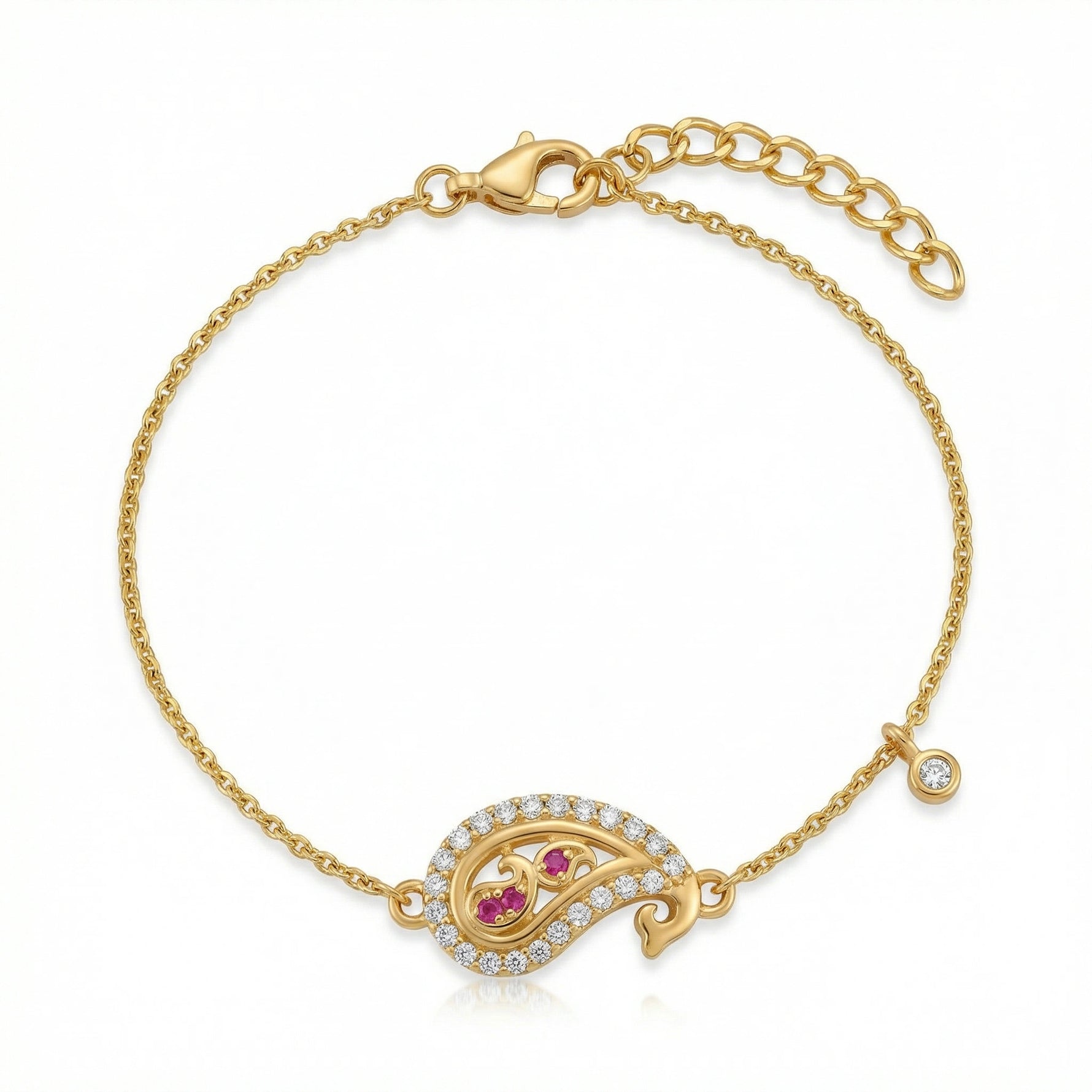 18k Gold plated bracelet with a decorative clasp on a white background