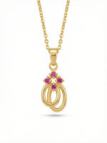 18k Gold plated necklace with a pendant featuring pink gemstones on a white background