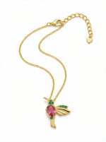 18k Gold plated necklace with a pink gemstone pendant on a white background
