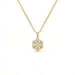 18k Gold plated necklace with a snowflake-shaped pendant on a white background