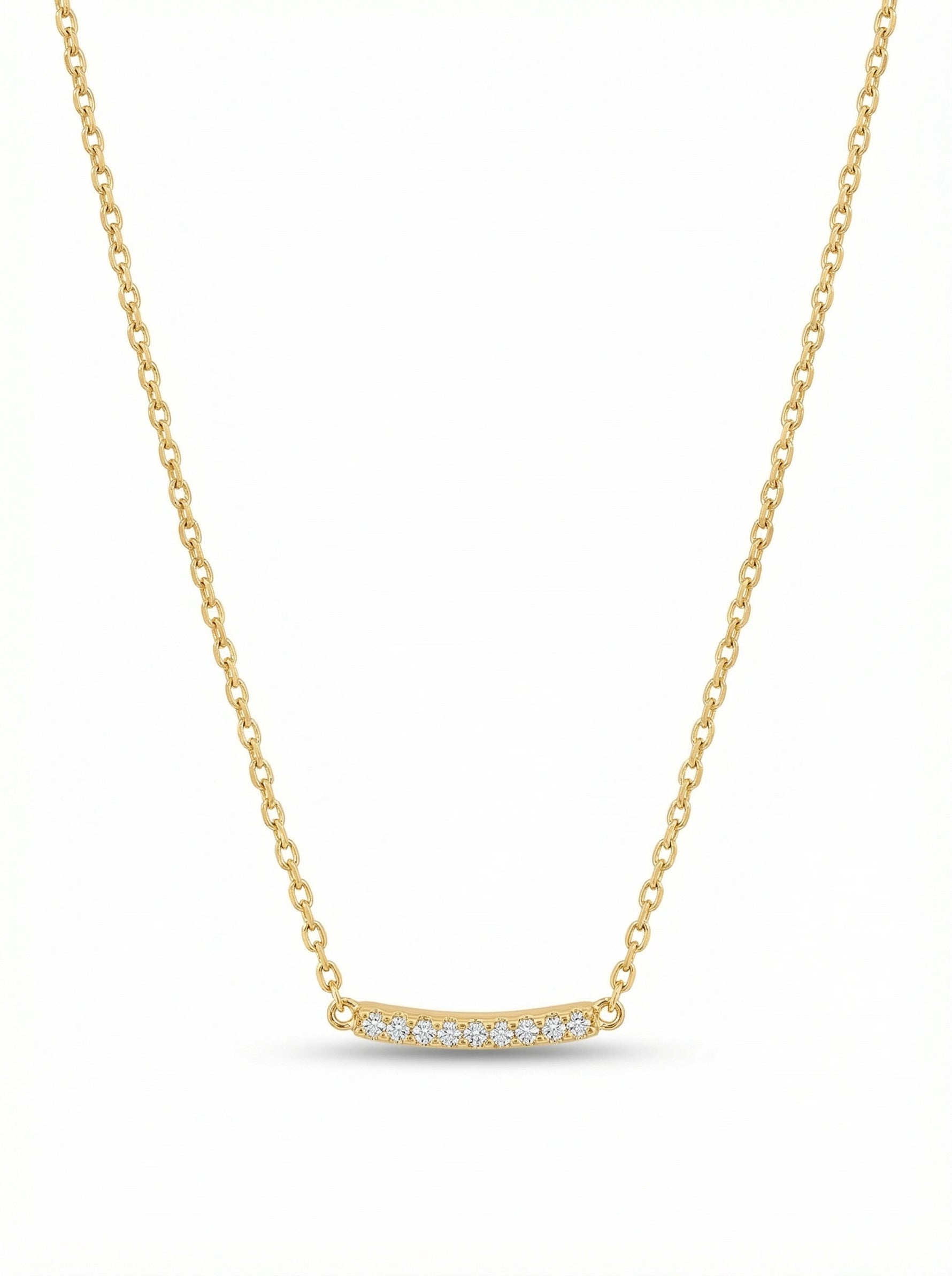 18k Gold plated necklace with small diamonds on a white background