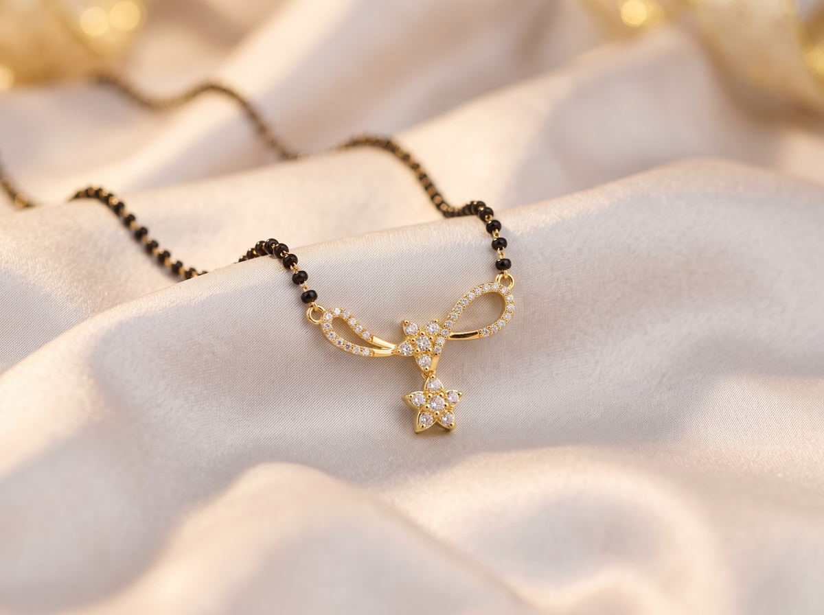 Dainty Floral Bow Mangalsutra Pendant | 18k Gold Plated Anti-Tarnish