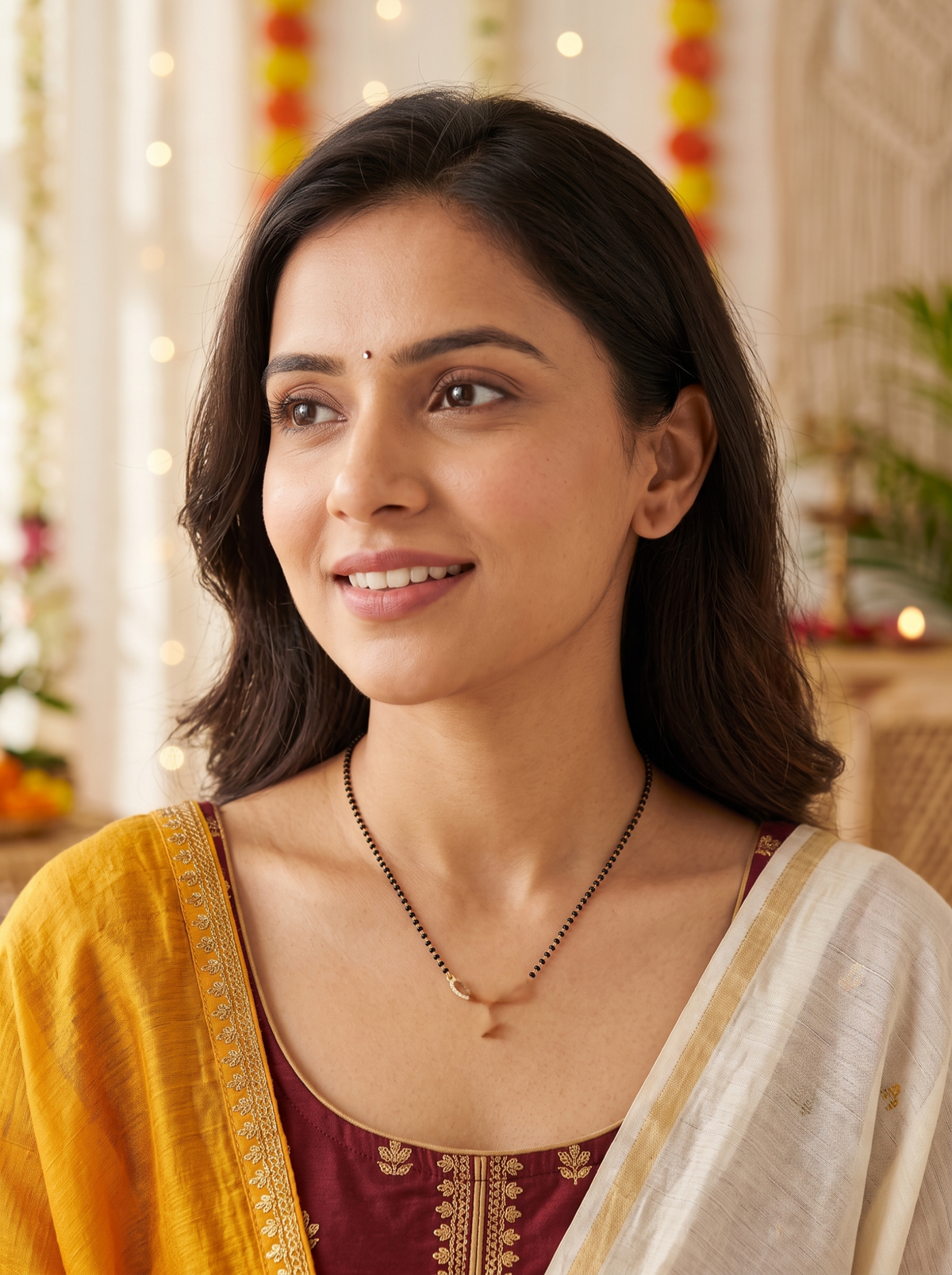 Dainty Floral Bow Mangalsutra Pendant | 18k Gold Plated Anti-Tarnish