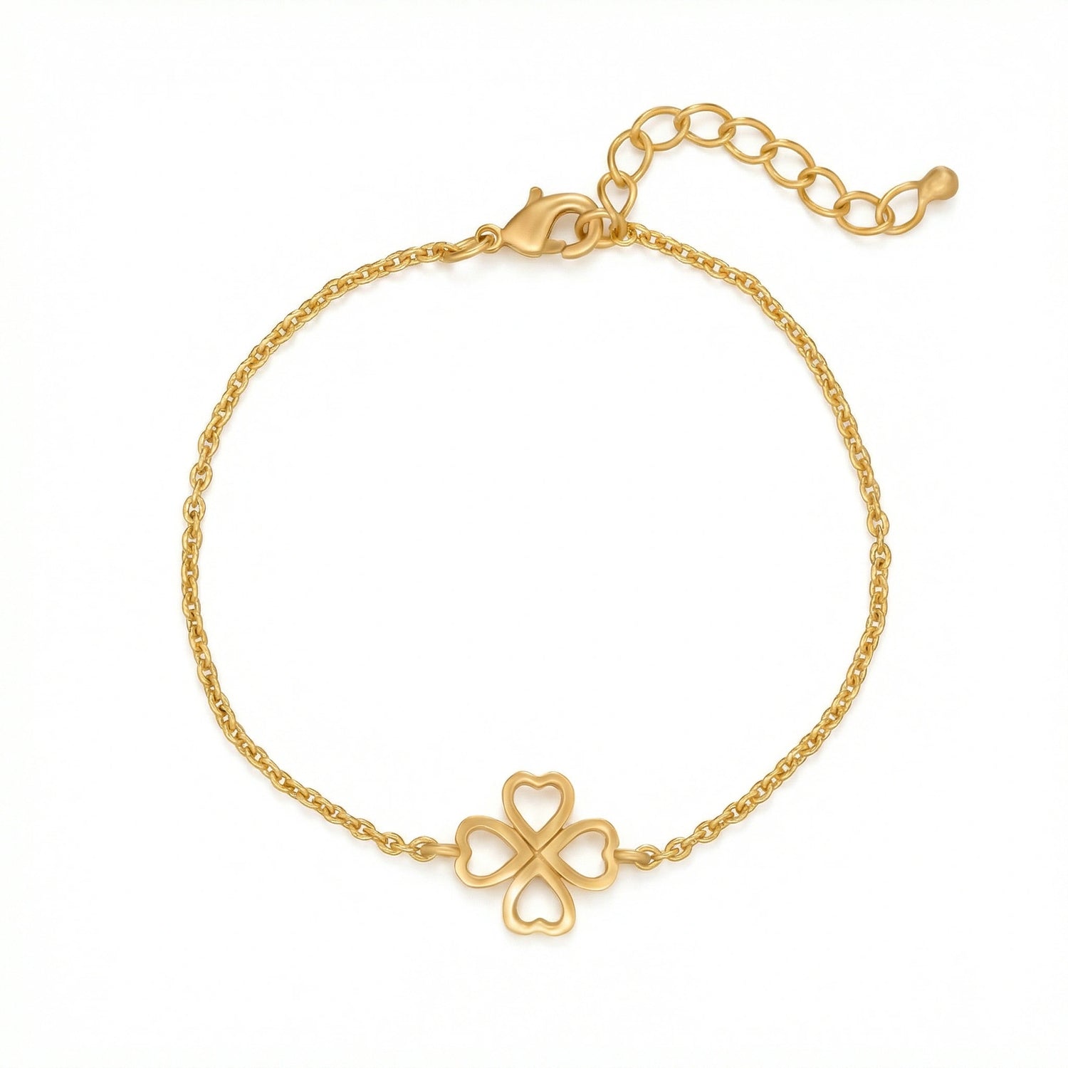 Lucky Heart Clover Bracelet – 18k Gold Plated Filigree Charm