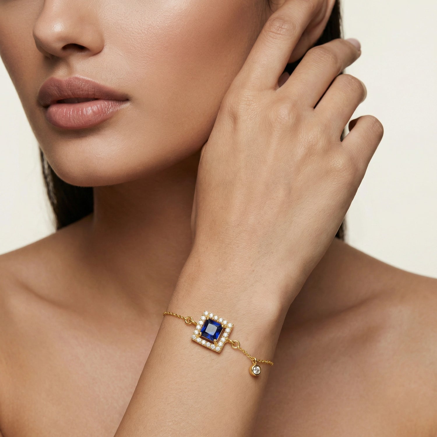 Midnight Azure Princess-Cut Halo Bracelet