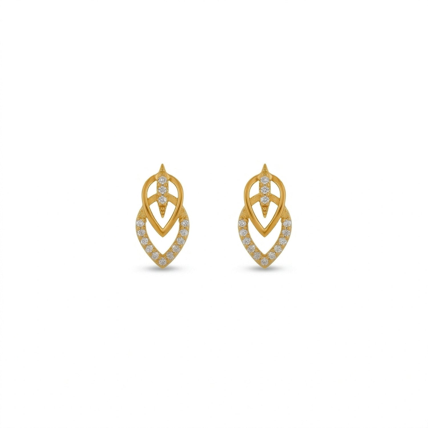 Pair of 18k  gold plated earrings with diamond accents on a white background