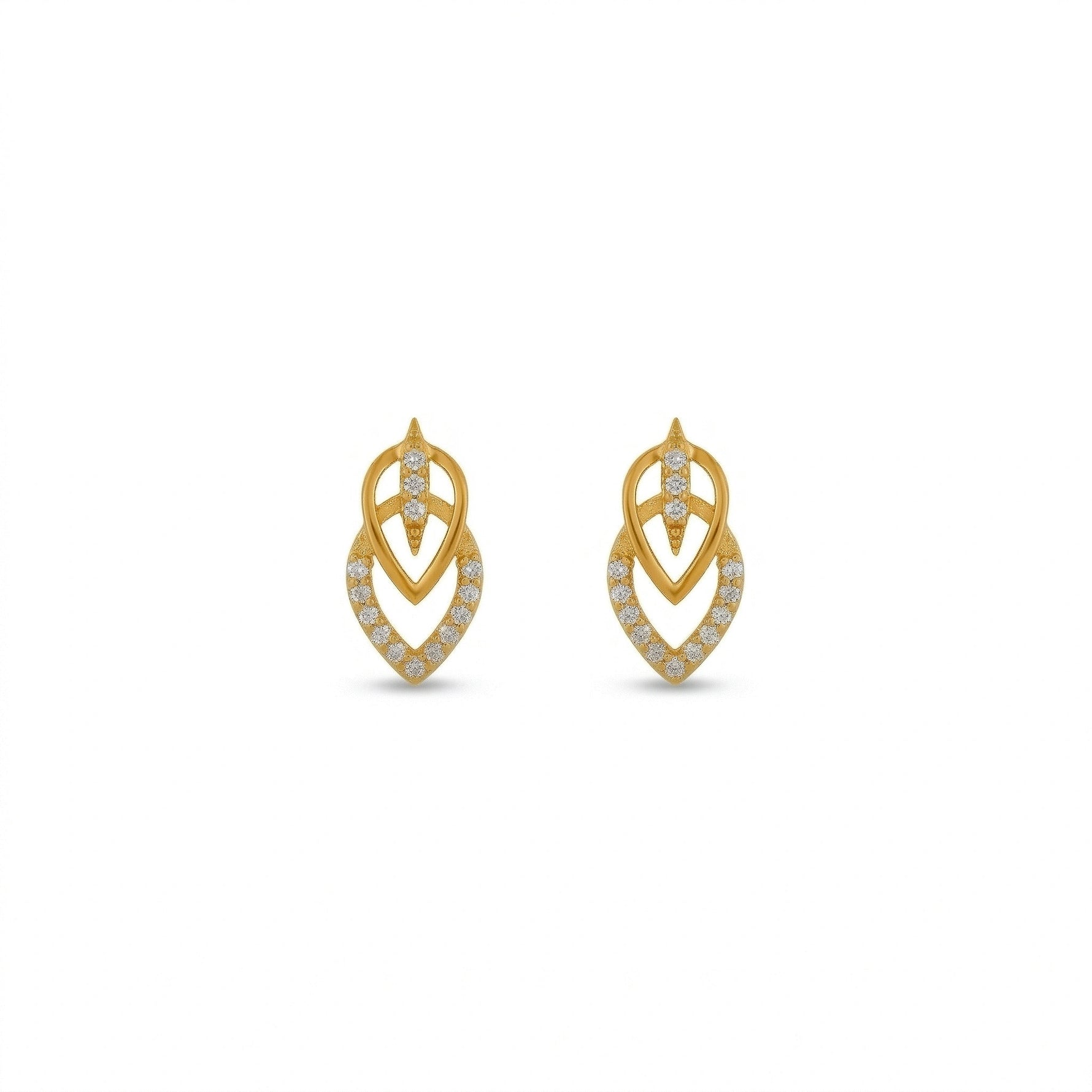 Pair of 18k  gold plated earrings with diamond accents on a white background