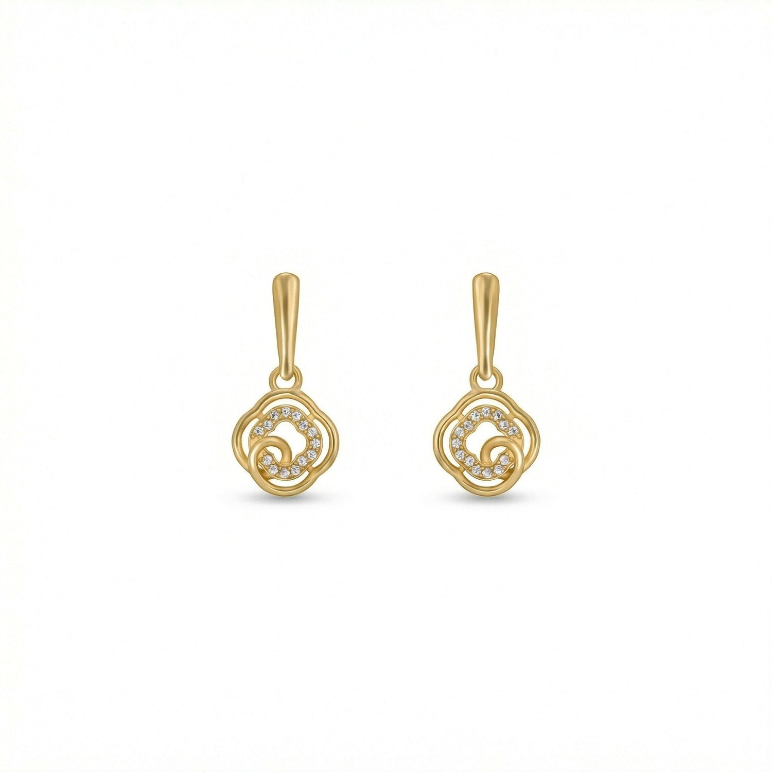 Pair of 18k gold plated earrings on a white background