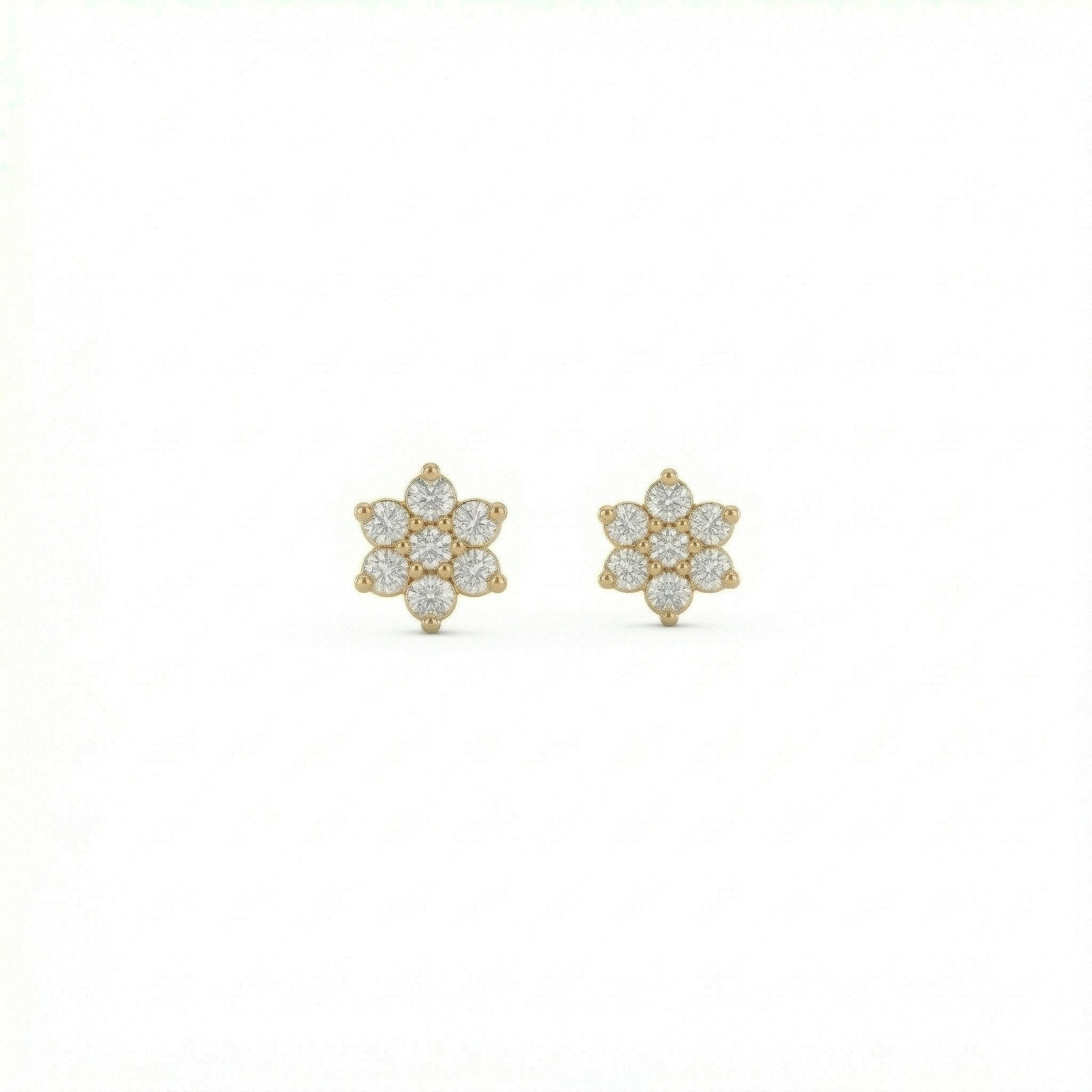 18K Gold Plated  flower-shaped earrings with clear stones on a white background