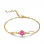 18k Gold plated bracelet with a pink gemstone on a white background