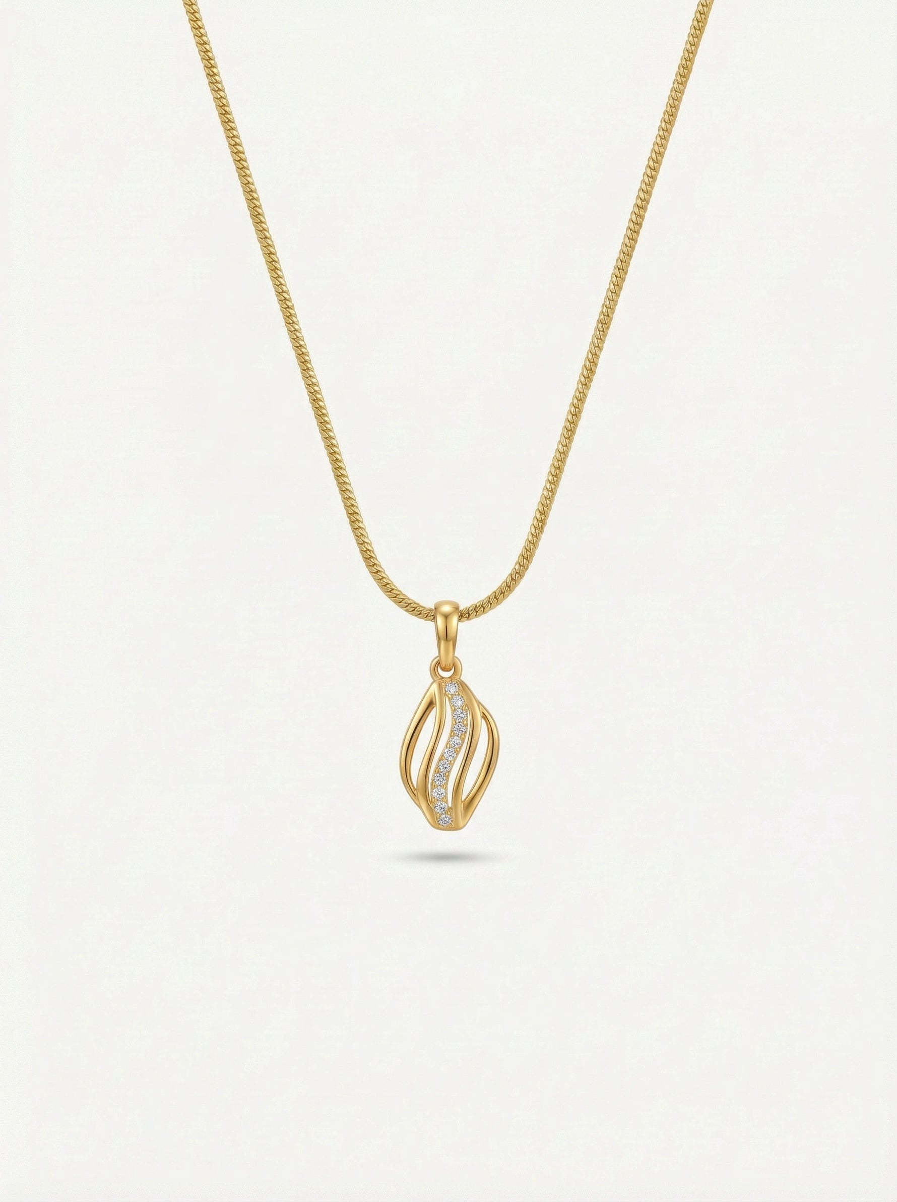 18k Gold plated  necklace with a diamond pendant on a light gray background