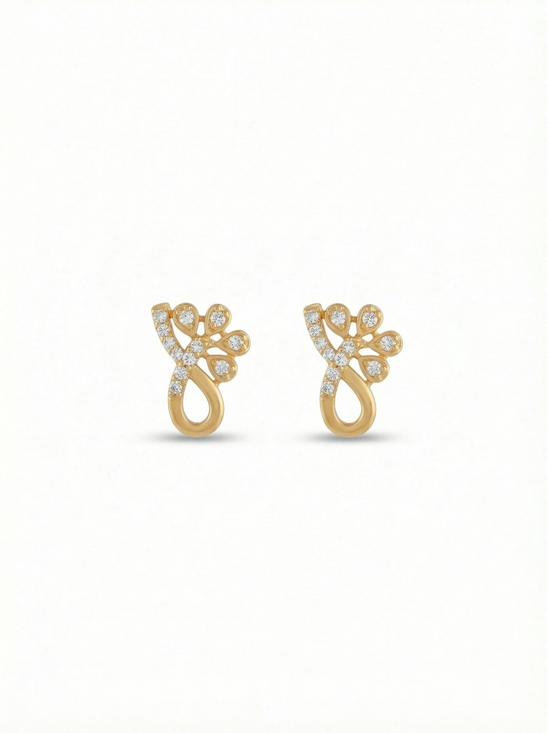 18k Gold plated earrings with diamond accents on a white background