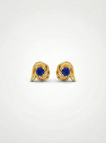 18k Gold plated  earrings with blue gemstones on a white background