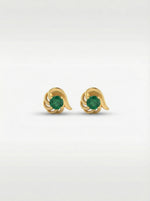  18k Gold plated earrings with green gemstones on a white background