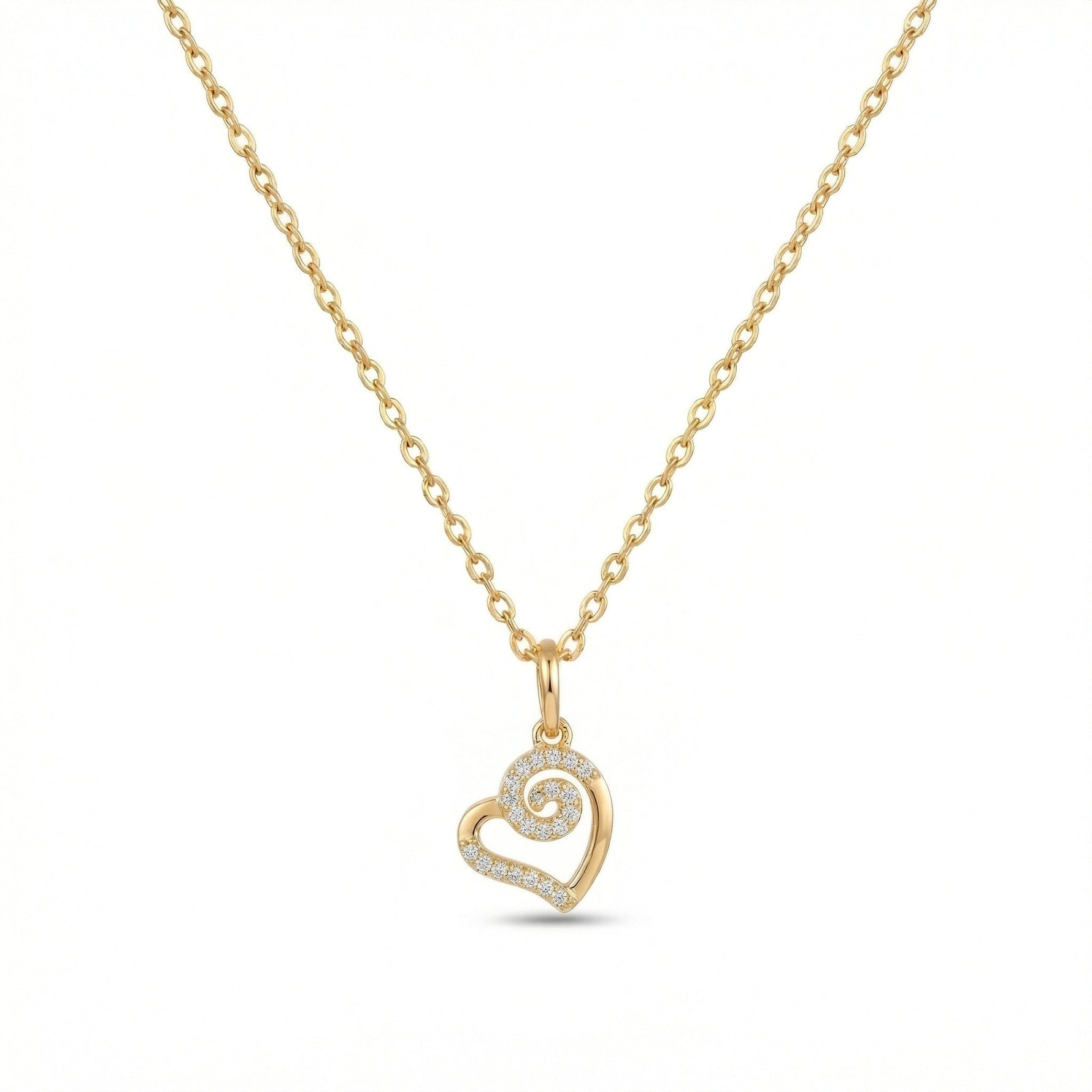 18k Gold plated necklace with a heart-shaped pendant on a white background