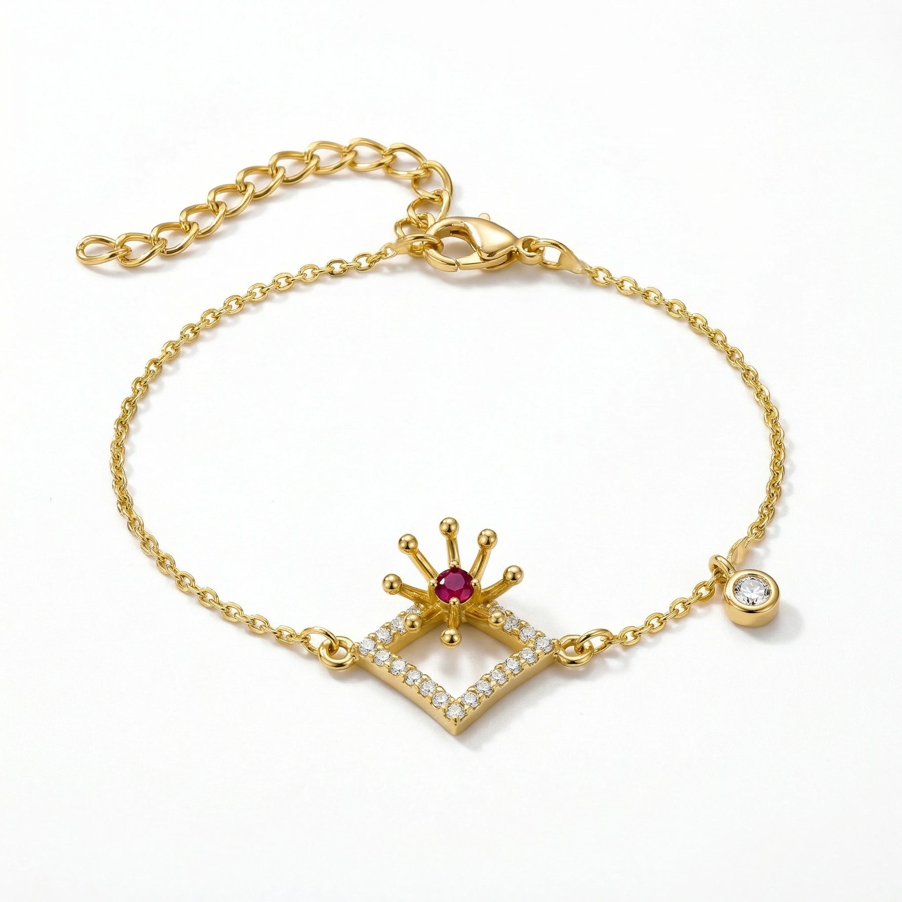 18k Gold plated bracelet with star-shaped clasp and gemstones on a white background