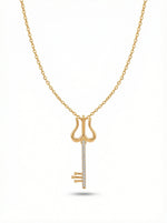 18k Gold plated necklace with a key-shaped pendant on a white background