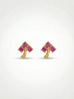 18k Gold plated  earrings with pink gemstones on a white background