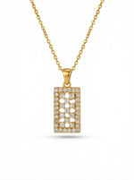 18k Gold plated pendant necklace with diamond accents on a white background