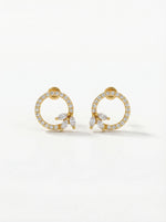 18k Gold plated hoop earrings with clear gemstones on a white background