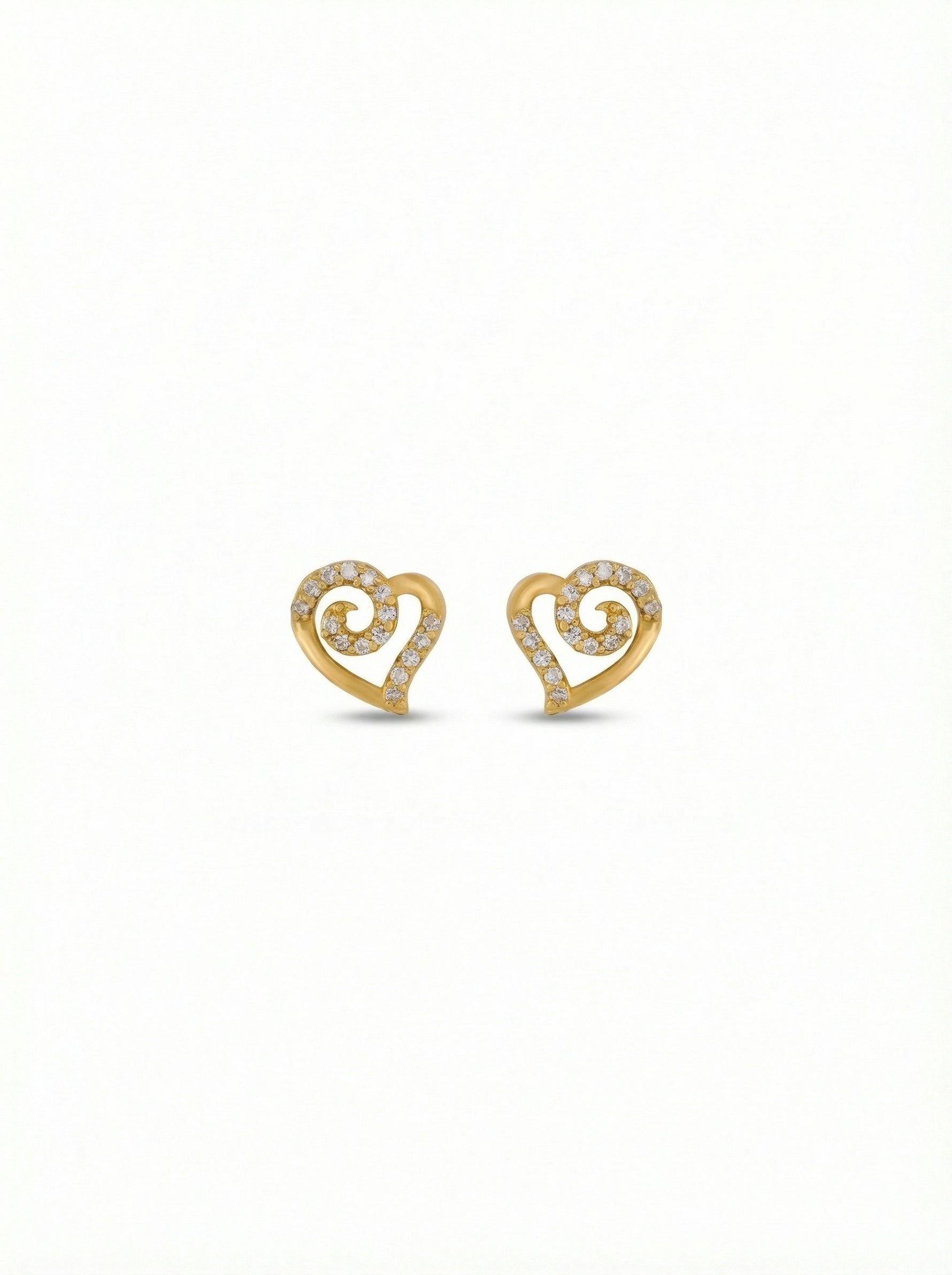 Heart-shaped 18k gold plated earrings on a white background