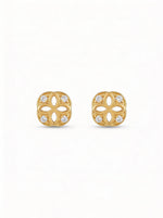 18k Gold plated earrings with diamond accents on a white background