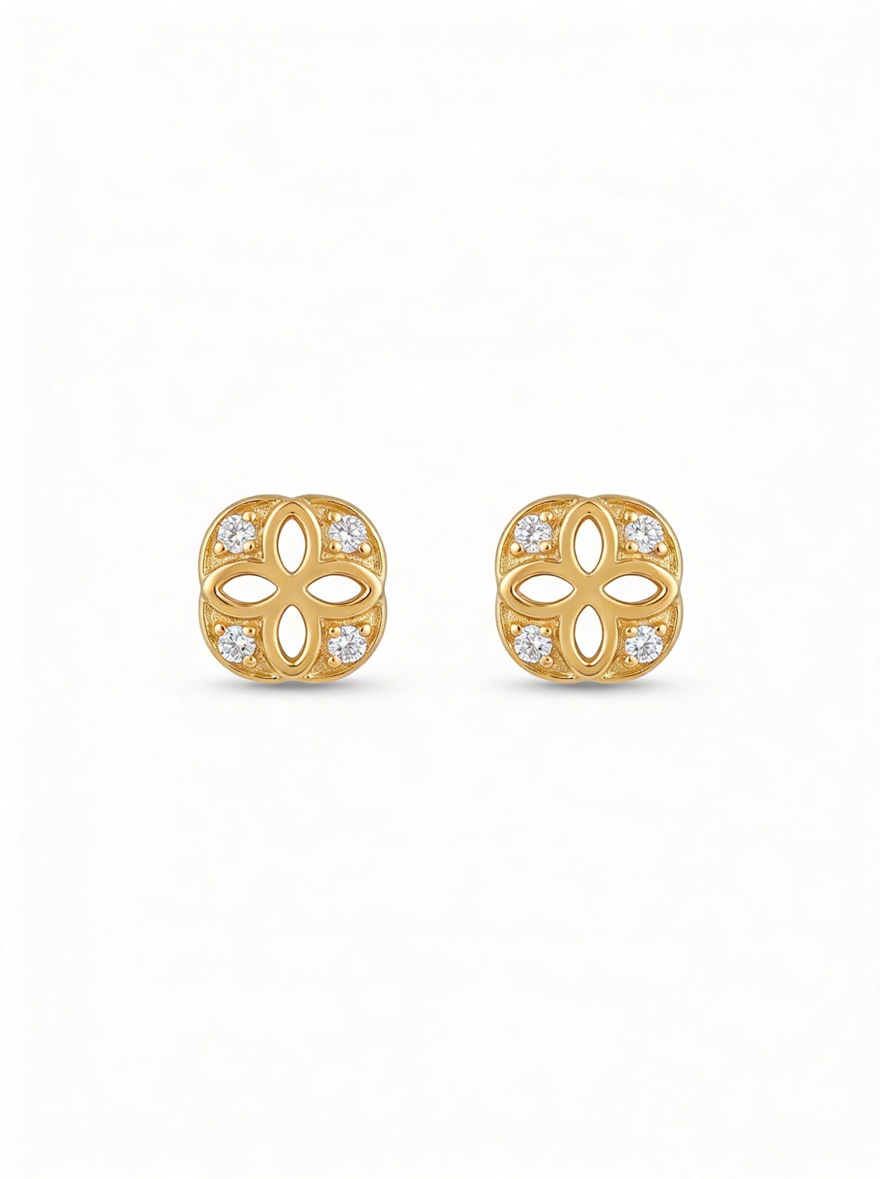 18k Gold plated earrings with diamond accents on a white background