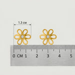 18k Gold plated flower-shaped earrings with a ruler for scale on a white background